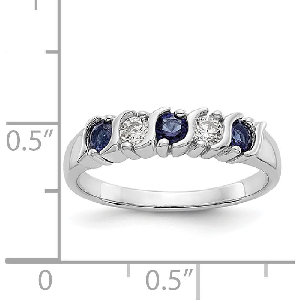 14K White Gold Alternating Round Diamond and Blue Sapphire Band Ring - 0.20 Carat Total Gemstone Weight by 0