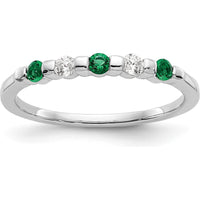 14K White Gold Alternating Round Emerald & Diamond Band - 0.10 Carat Total (0.05 Carat Emerald + 0.05 Carat Diamond) by Luciano & Cie