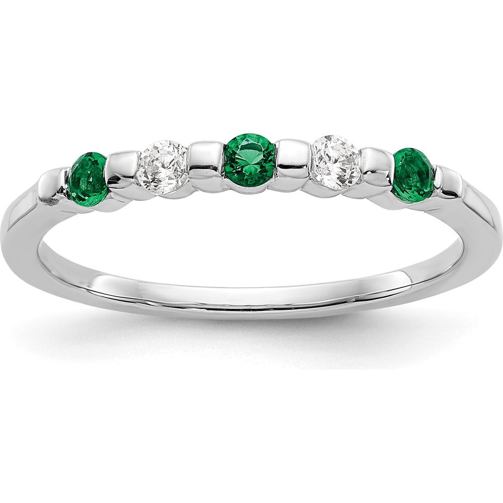 14K White Gold Alternating Round Emerald & Diamond Band - 0.10 Carat Total (0.05 Carat Emerald + 0.05 Carat Diamond) by Luciano & Cie