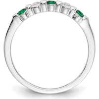 14K White Gold Alternating Round Emerald & Diamond Band - 0.10 Carat Total (0.05 Carat Emerald + 0.05 Carat Diamond) by Luciano & Cie