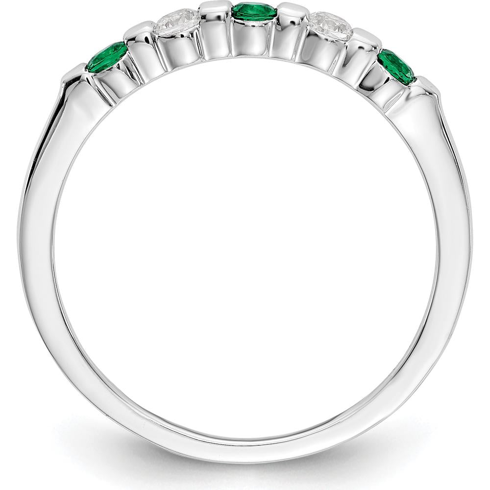 14K White Gold Alternating Round Emerald & Diamond Band - 0.10 Carat Total (0.05 Carat Emerald + 0.05 Carat Diamond) by Luciano & Cie