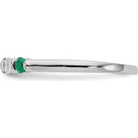 14K White Gold Alternating Round Emerald & Diamond Band - 0.10 Carat Total (0.05 Carat Emerald + 0.05 Carat Diamond) by Luciano & Cie