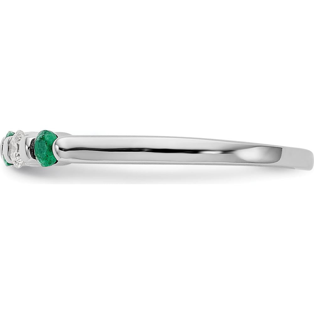 14K White Gold Alternating Round Emerald & Diamond Band - 0.10 Carat Total (0.05 Carat Emerald + 0.05 Carat Diamond) by Luciano & Cie