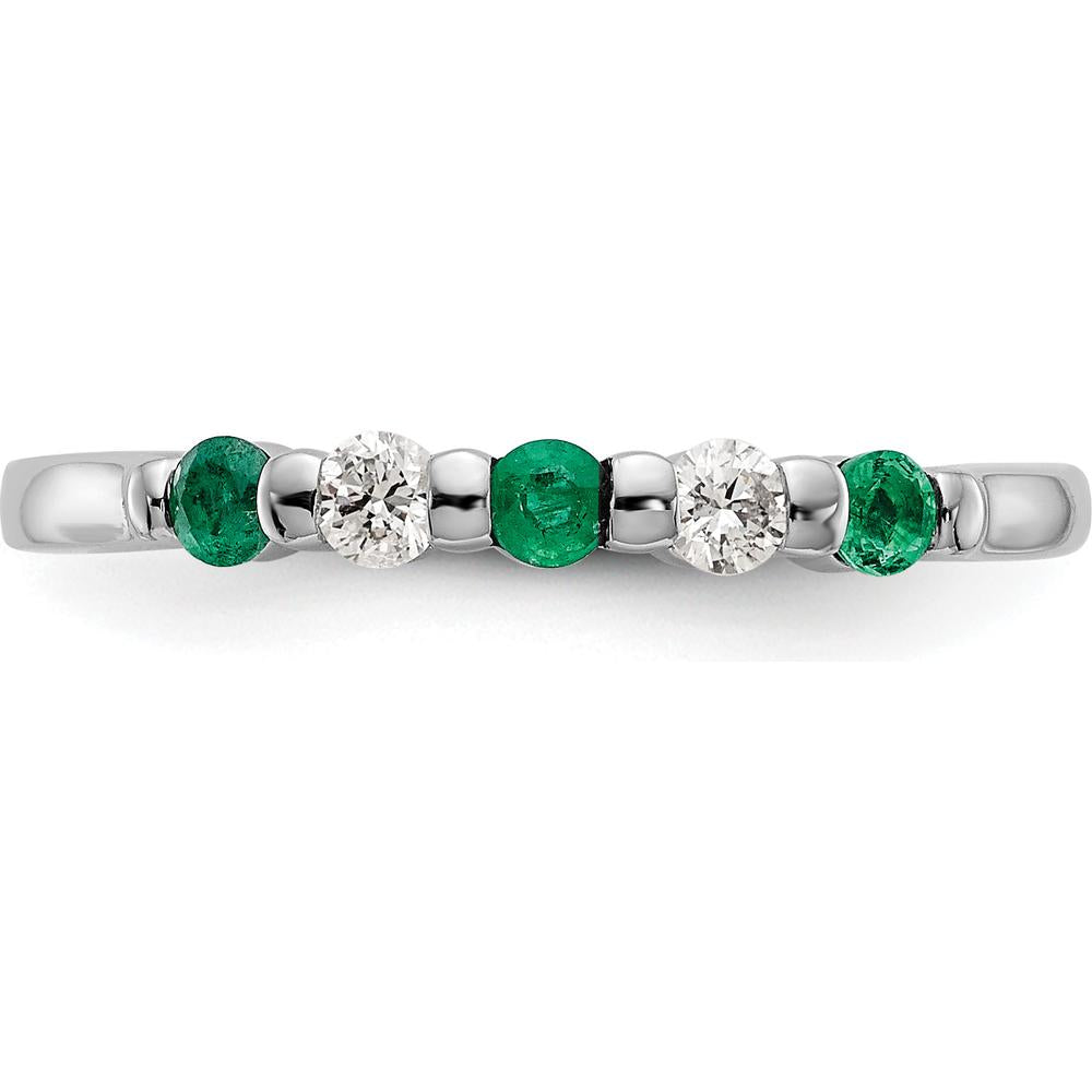 14K White Gold Alternating Round Emerald & Diamond Band - 0.10 Carat Total (0.05 Carat Emerald + 0.05 Carat Diamond) by Luciano & Cie