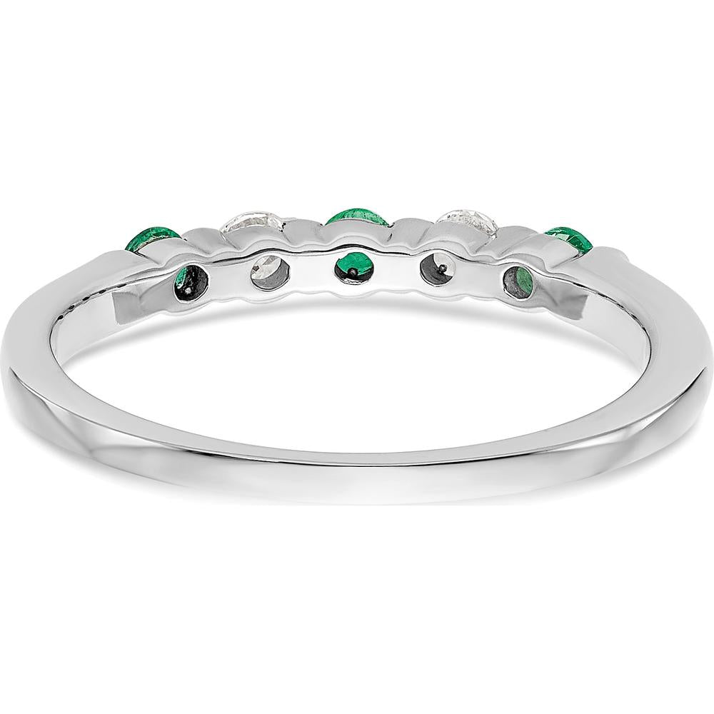 14K White Gold Alternating Round Emerald & Diamond Band - 0.10 Carat Total (0.05 Carat Emerald + 0.05 Carat Diamond) by Luciano & Cie
