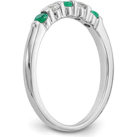 14K White Gold Alternating Round Emerald & Diamond Band - 0.10 Carat Total (0.05 Carat Emerald + 0.05 Carat Diamond) by Luciano & Cie