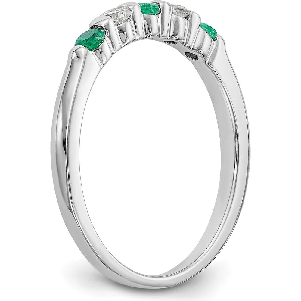 14K White Gold Alternating Round Emerald & Diamond Band - 0.10 Carat Total (0.05 Carat Emerald + 0.05 Carat Diamond) by Luciano & Cie