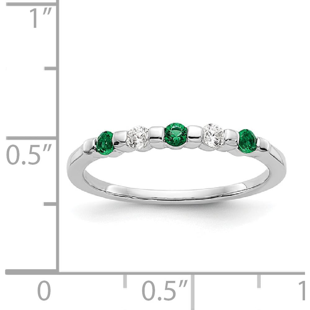 14K White Gold Alternating Round Emerald & Diamond Band - 0.10 Carat Total (0.05 Carat Emerald + 0.05 Carat Diamond) by Luciano & Cie