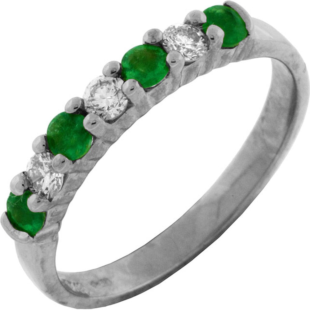 14K White Gold Alternating Round Emerald and Diamond Band - 0.40 Carat Emerald Total Weight and 0.22 Carat Diamond Total Weight - Royal Jewelry