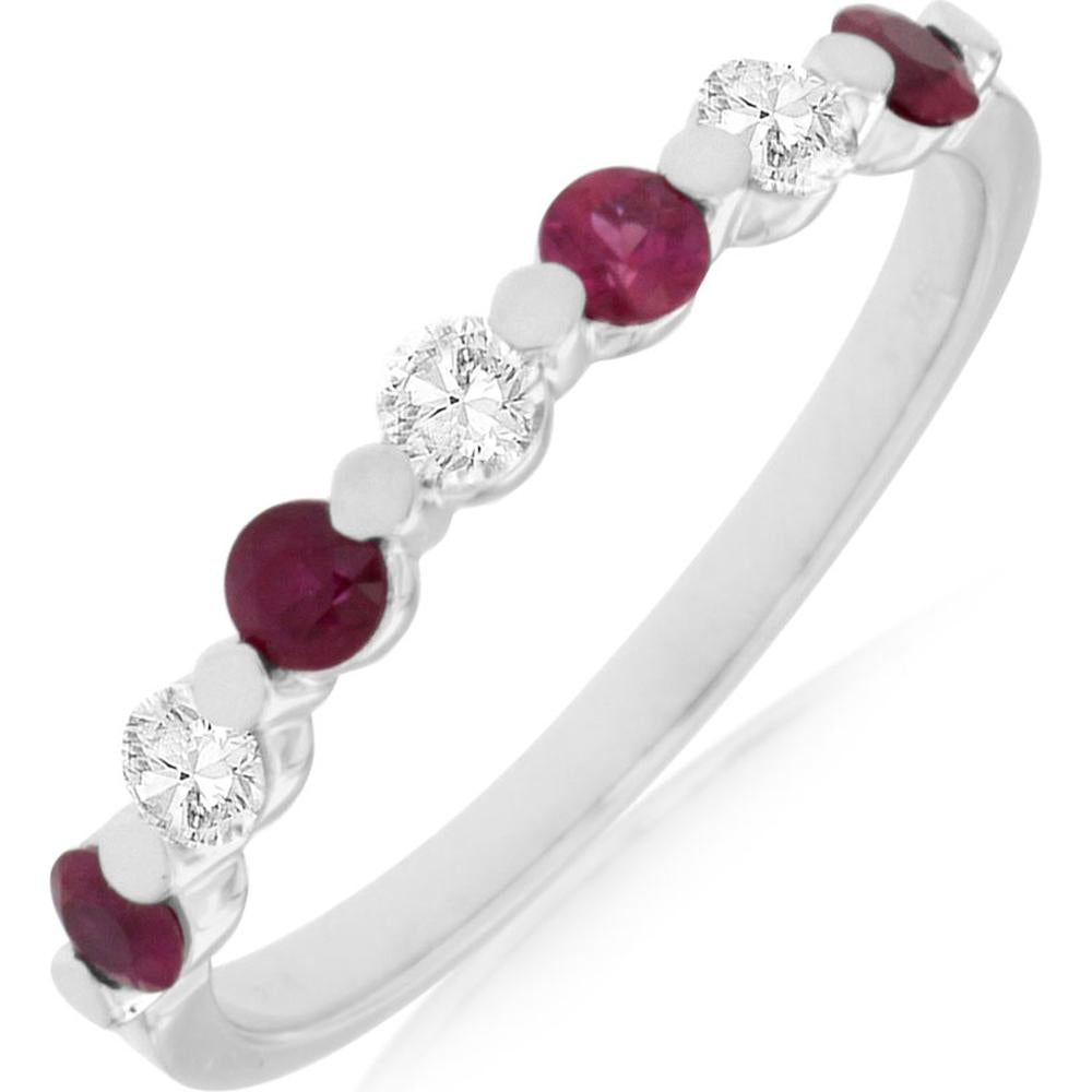 14K White Gold Alternating Round Ruby & Diamond Band - 0.33 Carat Ruby, 0.22 Carat Diamond - Royal Jewelry