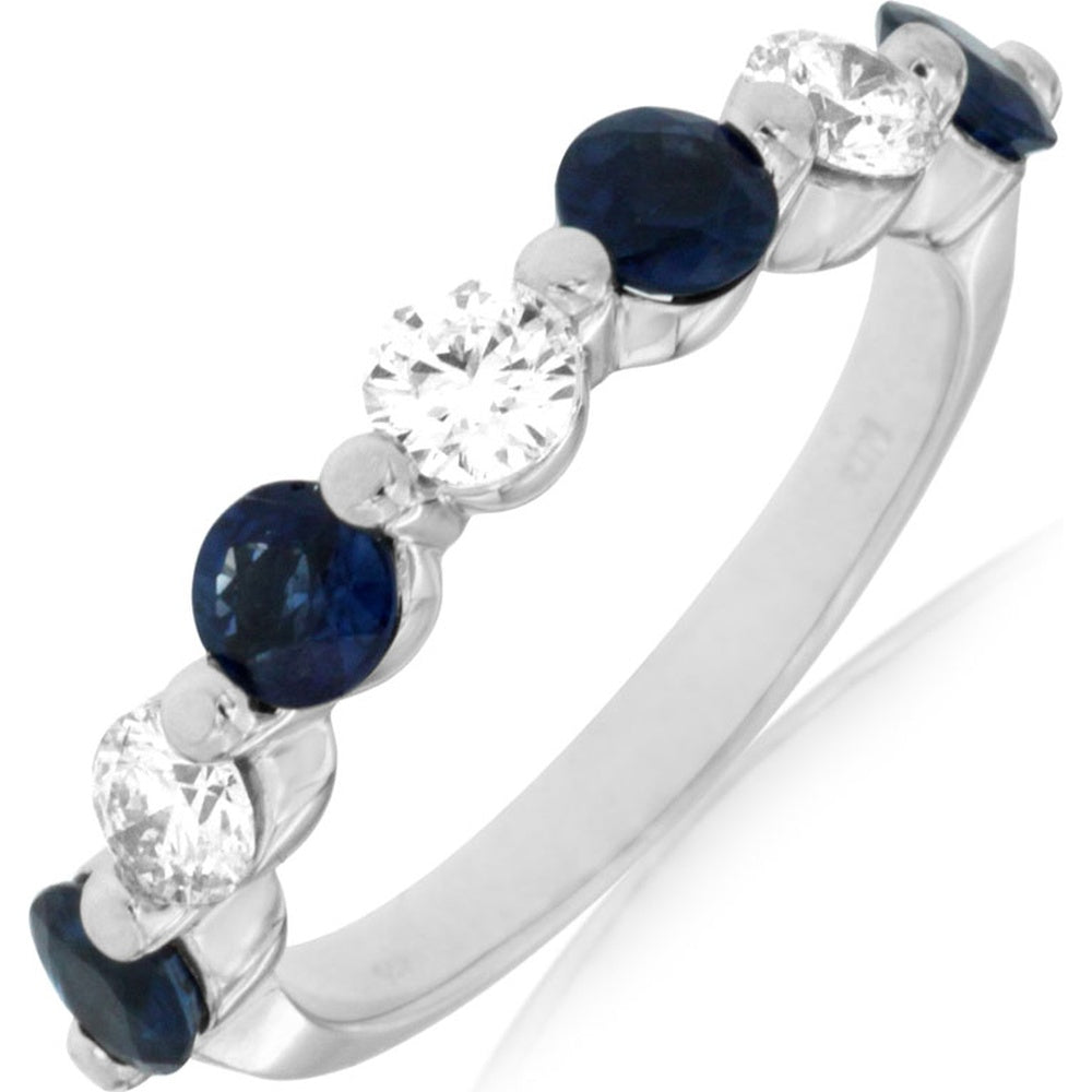 14K White Gold Alternating Round Sapphire and Diamond Band - 1.15 Carat Sapphire and 0.60 Carat Diamond Total Weight - Royal Jewelry