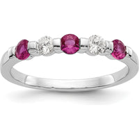 14K White Gold Alternating Ruby and Diamond Band - 0.20 Carat Total Gem Weight by 0