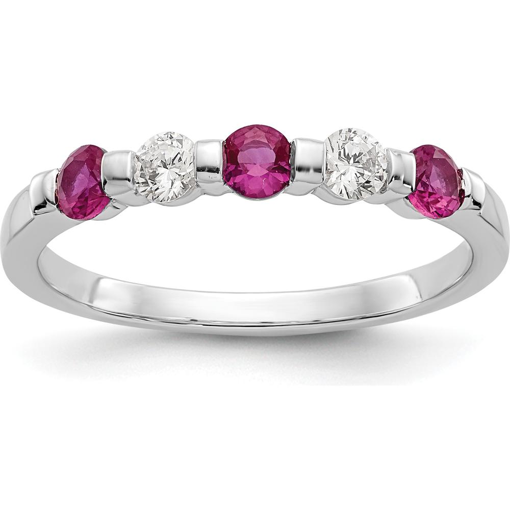 14K White Gold Alternating Ruby and Diamond Band - 0.20 Carat Total Gem Weight by 0