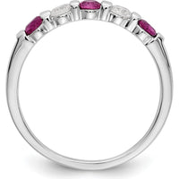 14K White Gold Alternating Ruby and Diamond Band - 0.20 Carat Total Gem Weight by 0