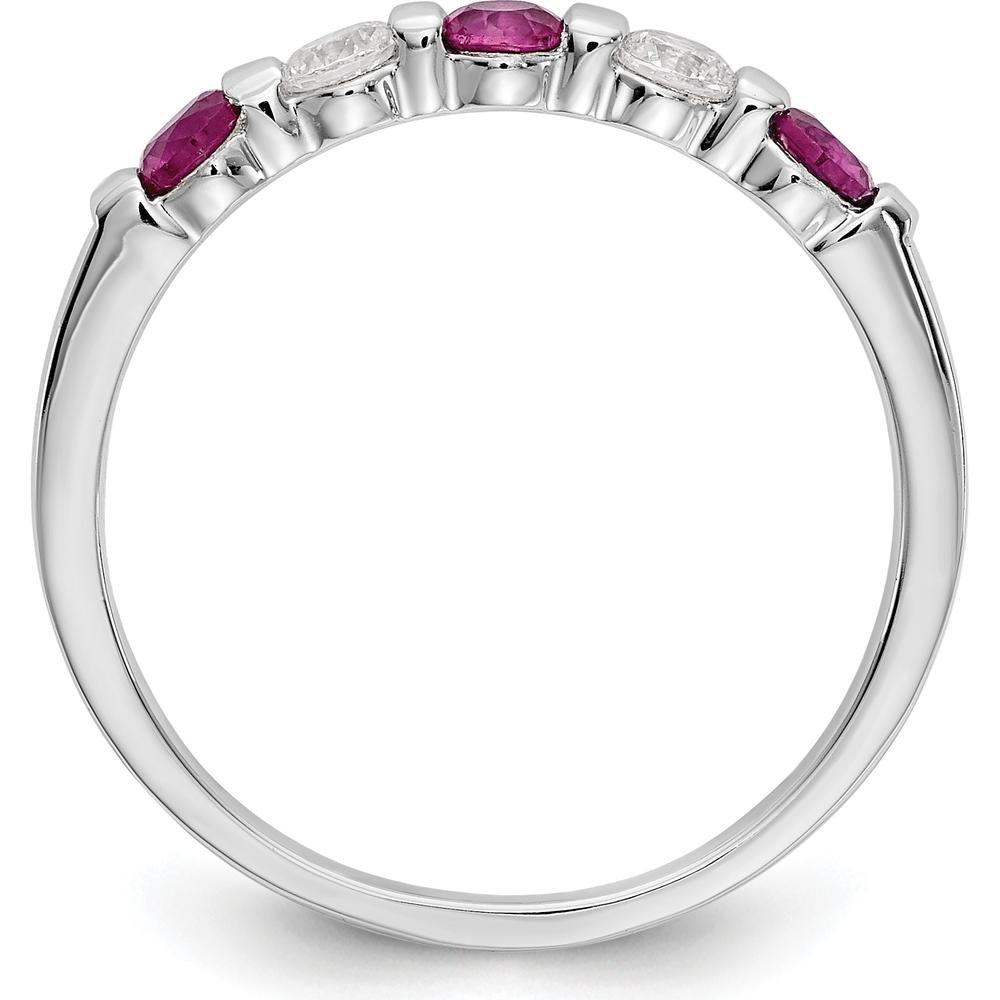 14K White Gold Alternating Ruby and Diamond Band - 0.20 Carat Total Gem Weight by 0