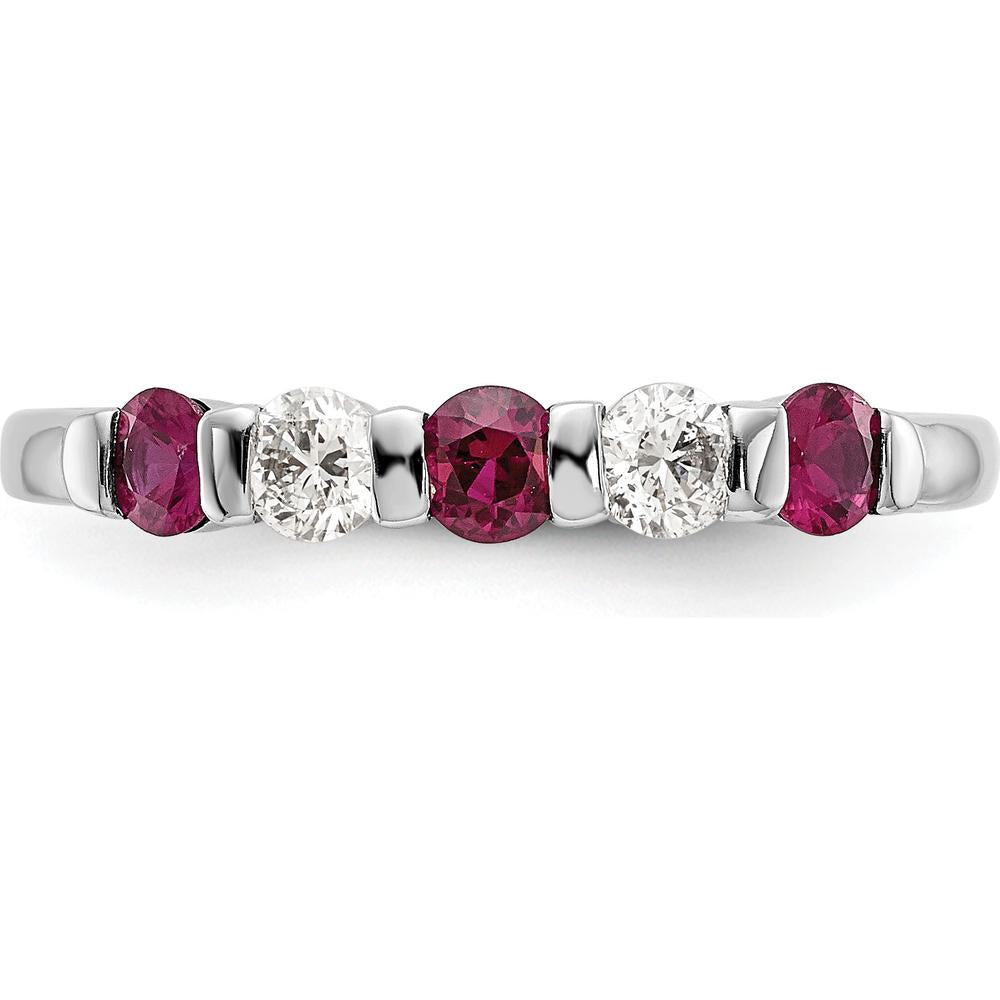 14K White Gold Alternating Ruby and Diamond Band - 0.20 Carat Total Gem Weight by 0