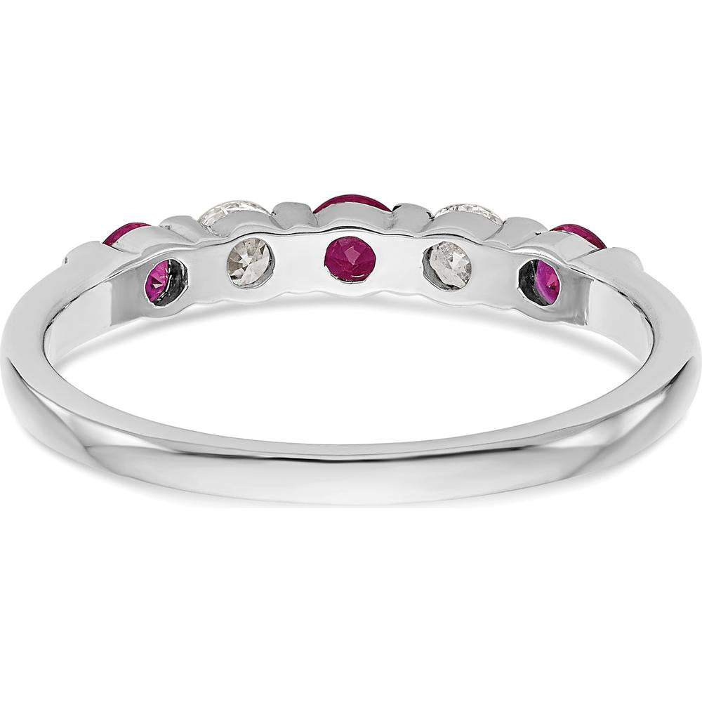 14K White Gold Alternating Ruby and Diamond Band - 0.20 Carat Total Gem Weight by 0