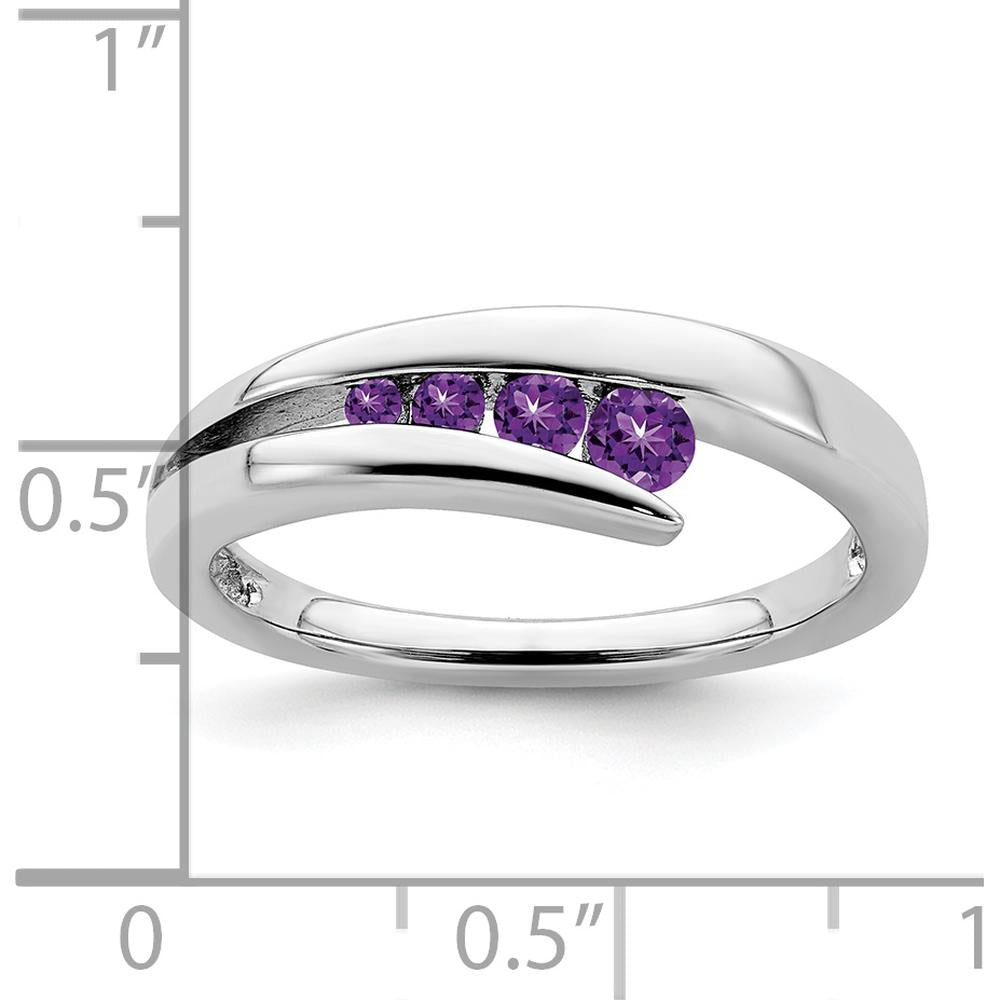 14K White Gold Amethyst 4-Stone Ring with Round Cut Amethyst - 0.34 Carat Total Amethyst Weight by 0