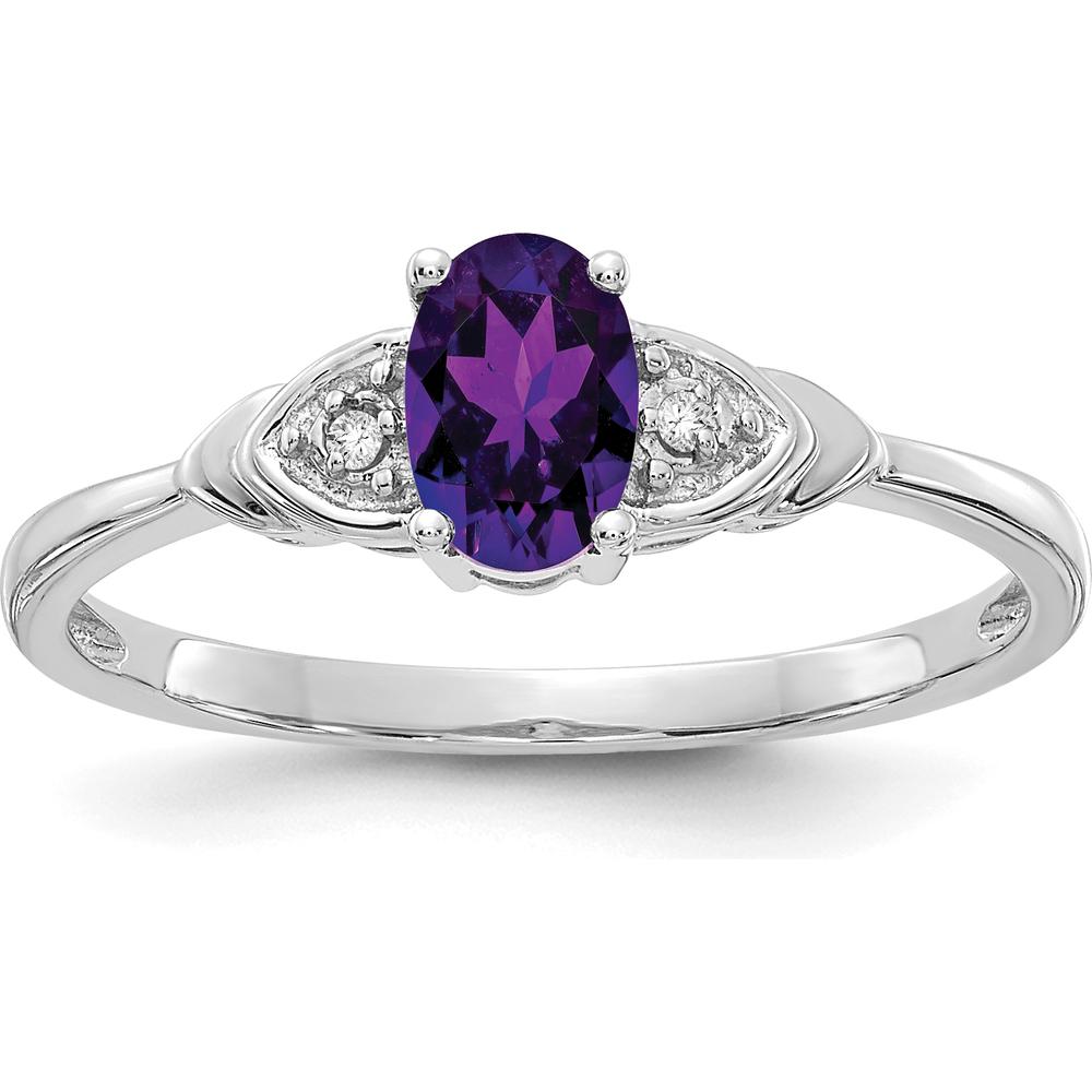 14K White Gold Amethyst and Diamond 3-Stone Ring - 0.45 Carat Amethyst, 0.01 Carat Total Diamond Weight by Oro Pregiato