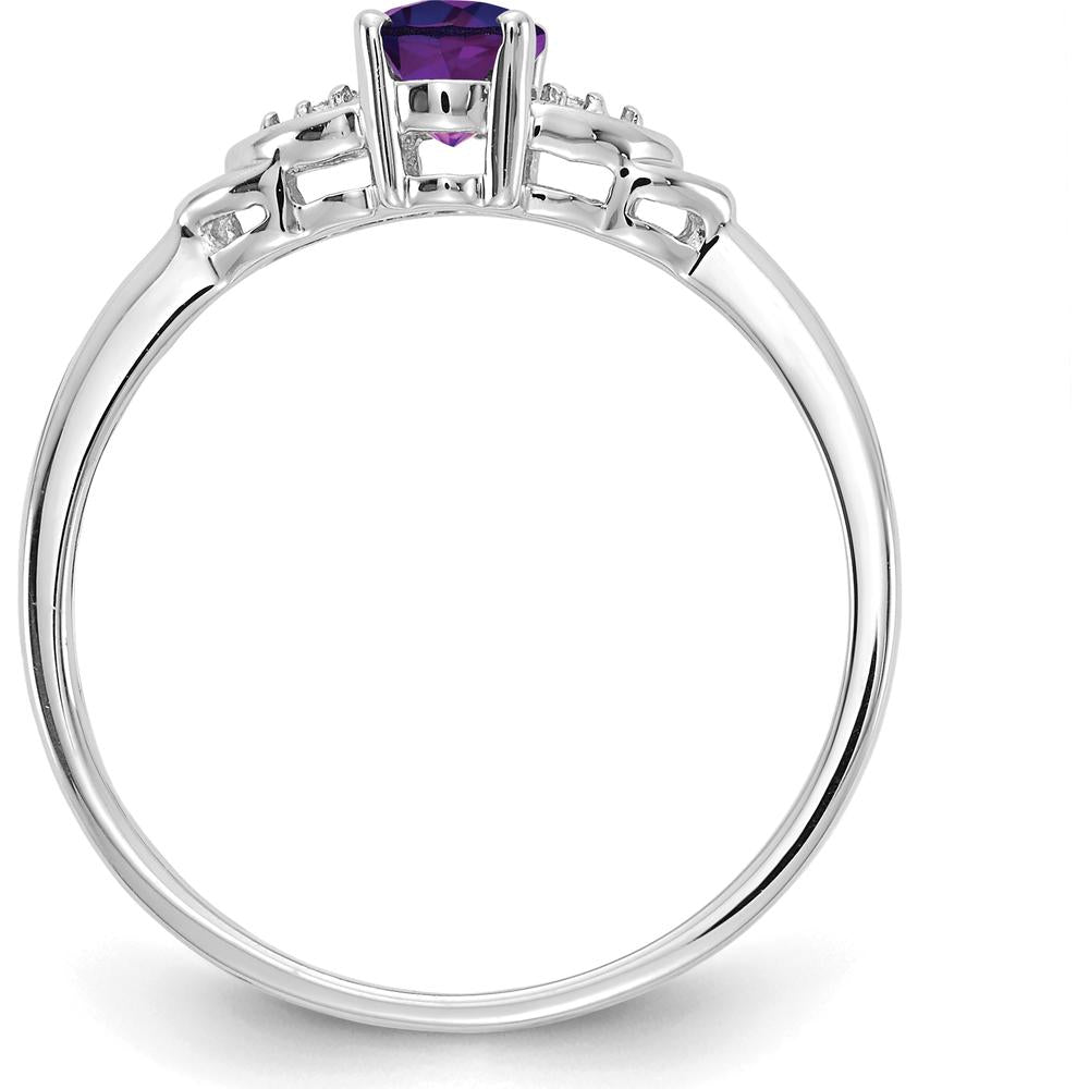 14K White Gold Amethyst and Diamond 3-Stone Ring - 0.45 Carat Amethyst, 0.01 Carat Total Diamond Weight by Oro Pregiato