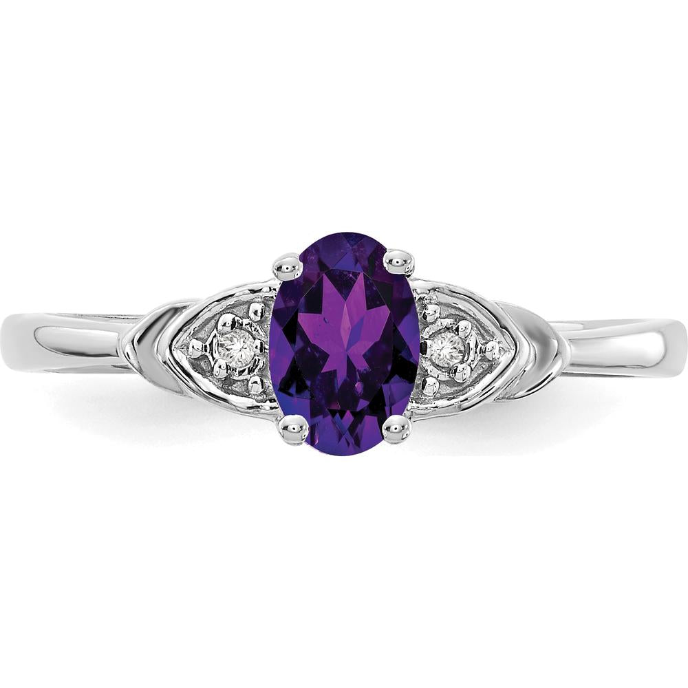 14K White Gold Amethyst and Diamond 3-Stone Ring - 0.45 Carat Amethyst, 0.01 Carat Total Diamond Weight by Oro Pregiato