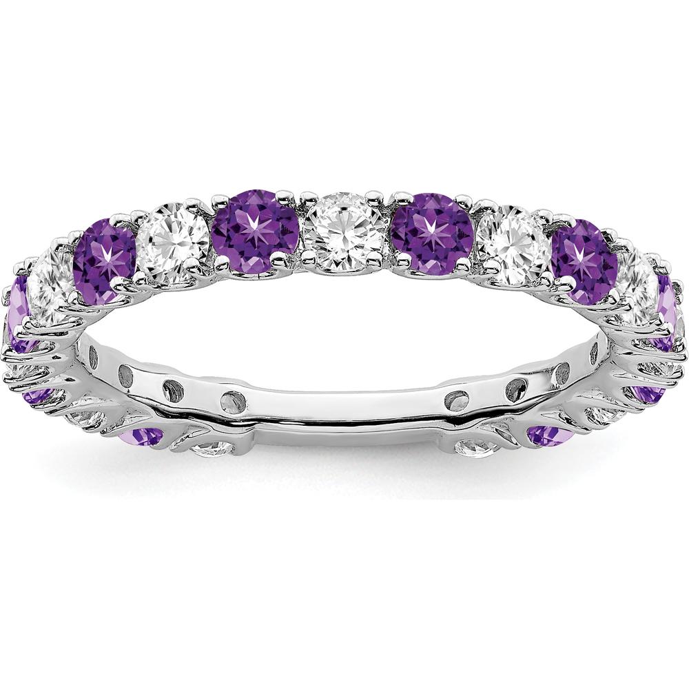 14K White Gold Amethyst and Diamond Band - 0.74 Carat Total Gem Weight by Monteluci Fine Jewelry