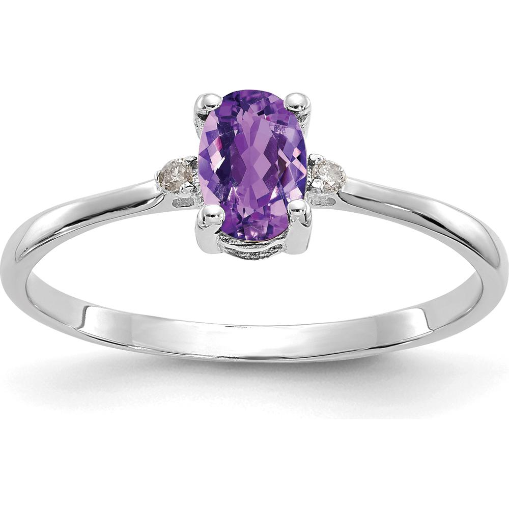 14K White Gold Amethyst and Diamond Birthstone Ring with Oval Amethyst - 0.42 Carat Amethyst Weight, 0.008 Carat Total Diamond Weight by Oro Pregiato