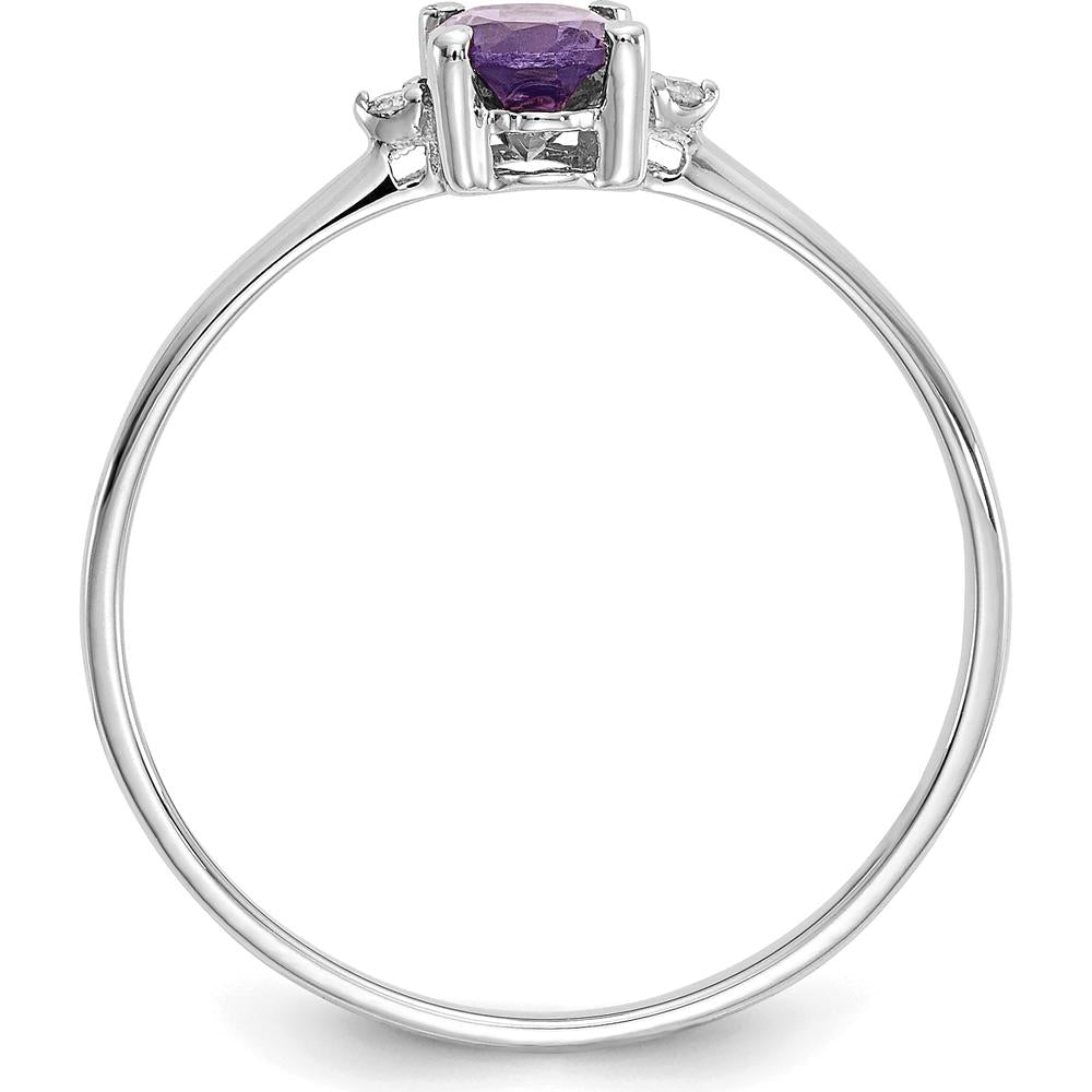 14K White Gold Amethyst and Diamond Birthstone Ring with Oval Amethyst - 0.42 Carat Amethyst Weight, 0.008 Carat Total Diamond Weight by Oro Pregiato