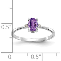 14K White Gold Amethyst and Diamond Birthstone Ring with Oval Amethyst - 0.42 Carat Amethyst Weight, 0.008 Carat Total Diamond Weight by Oro Pregiato