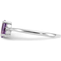 14K White Gold Amethyst and Diamond Birthstone Ring with Oval Amethyst - 0.42 Carat Amethyst Weight, 0.008 Carat Total Diamond Weight by Oro Pregiato