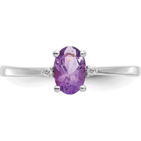 14K White Gold Amethyst and Diamond Birthstone Ring with Oval Amethyst - 0.42 Carat Amethyst Weight, 0.008 Carat Total Diamond Weight by Oro Pregiato