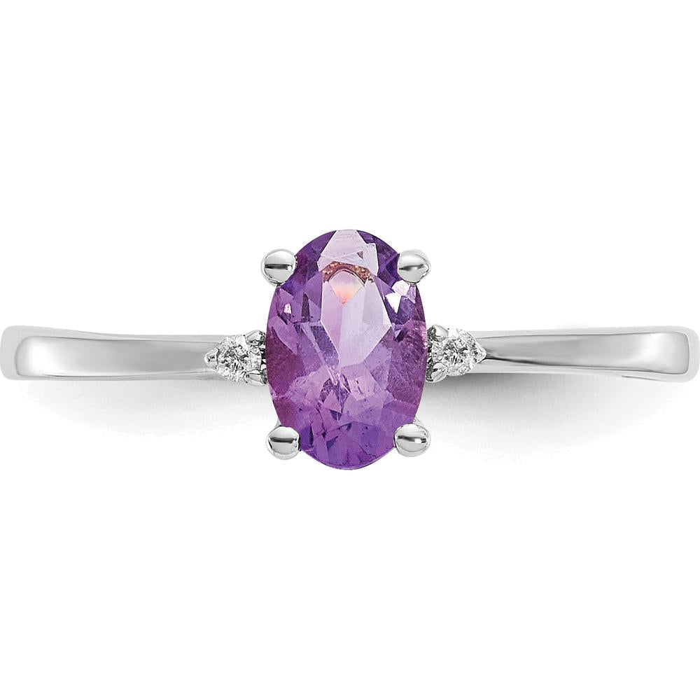 14K White Gold Amethyst and Diamond Birthstone Ring with Oval Amethyst - 0.42 Carat Amethyst Weight, 0.008 Carat Total Diamond Weight by Oro Pregiato