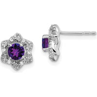 14K White Gold Amethyst and Diamond Button Earrings - 0.4 Carat Total Amethyst Weight, 0.06 Carat Total Diamond Weight by Monteluci Fine Jewelry