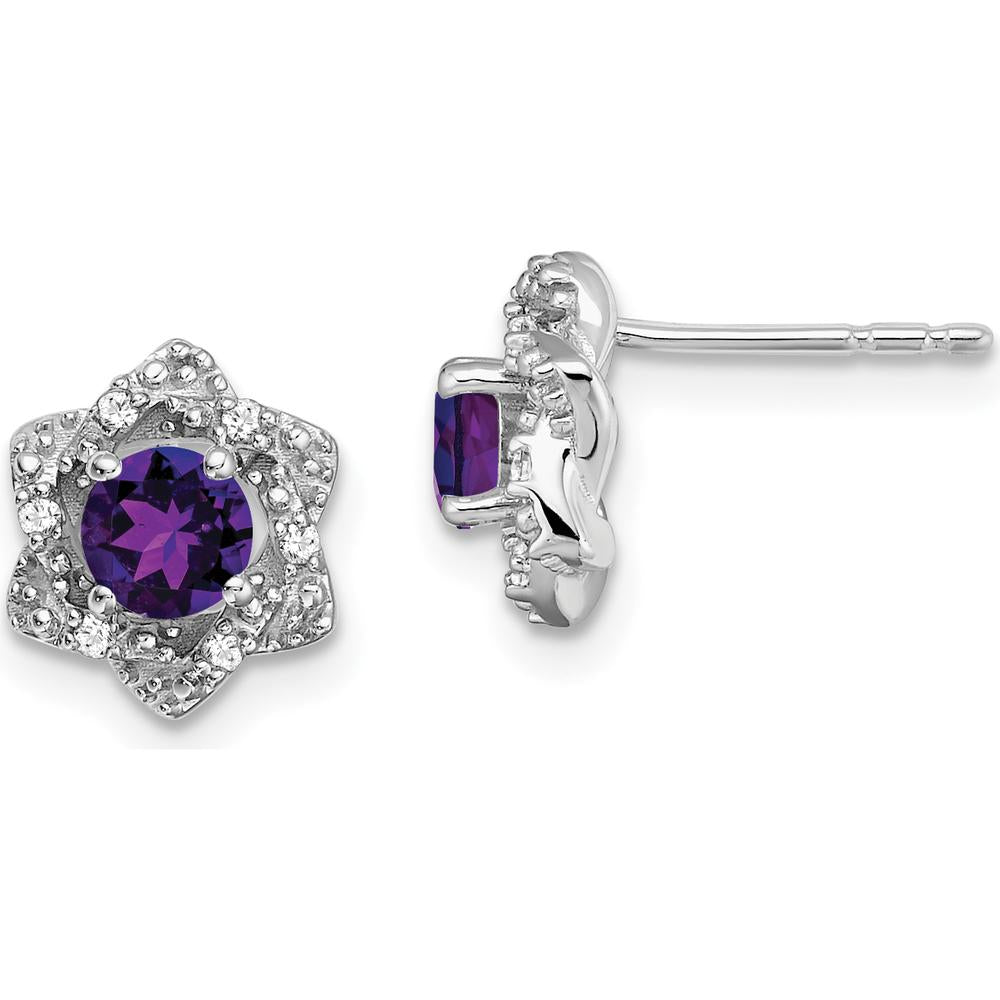 14K White Gold Amethyst and Diamond Button Earrings - 0.4 Carat Total Amethyst Weight, 0.06 Carat Total Diamond Weight by Monteluci Fine Jewelry