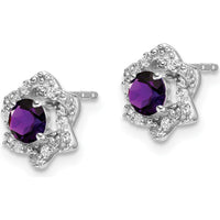 14K White Gold Amethyst and Diamond Button Earrings - 0.4 Carat Total Amethyst Weight, 0.06 Carat Total Diamond Weight by Monteluci Fine Jewelry
