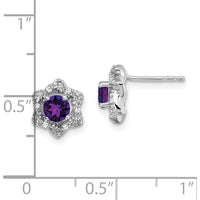 14K White Gold Amethyst and Diamond Button Earrings - 0.4 Carat Total Amethyst Weight, 0.06 Carat Total Diamond Weight by Monteluci Fine Jewelry