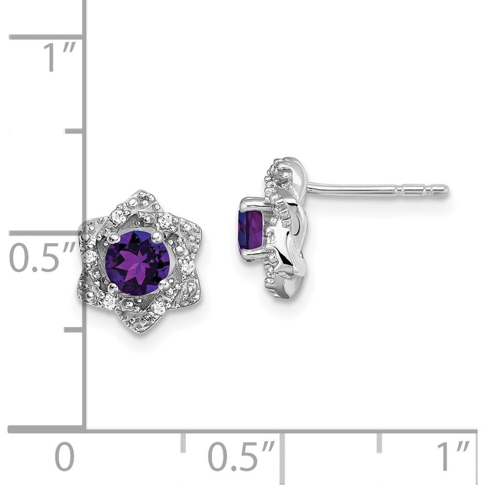 14K White Gold Amethyst and Diamond Button Earrings - 0.4 Carat Total Amethyst Weight, 0.06 Carat Total Diamond Weight by Monteluci Fine Jewelry