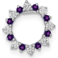 14K White Gold Amethyst and Diamond Circle Slide Pendant - 0.12 Carat Total Diamond and 0.08 Carat Total Amethyst Weight by Monteluci Fine Jewelry