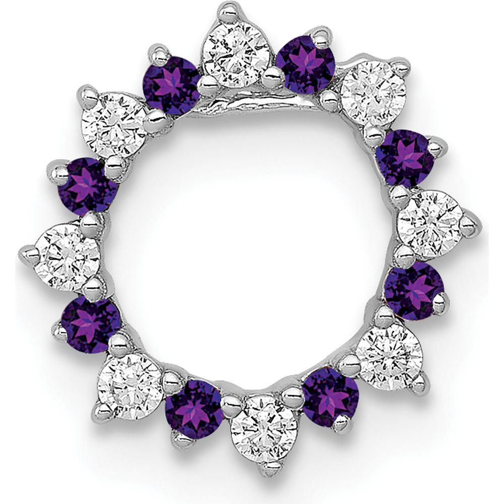 14K White Gold Amethyst and Diamond Circle Slide Pendant - 0.12 Carat Total Diamond and 0.08 Carat Total Amethyst Weight by Monteluci Fine Jewelry