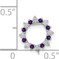 14K White Gold Amethyst and Diamond Circle Slide Pendant - 0.12 Carat Total Diamond and 0.08 Carat Total Amethyst Weight by Monteluci Fine Jewelry