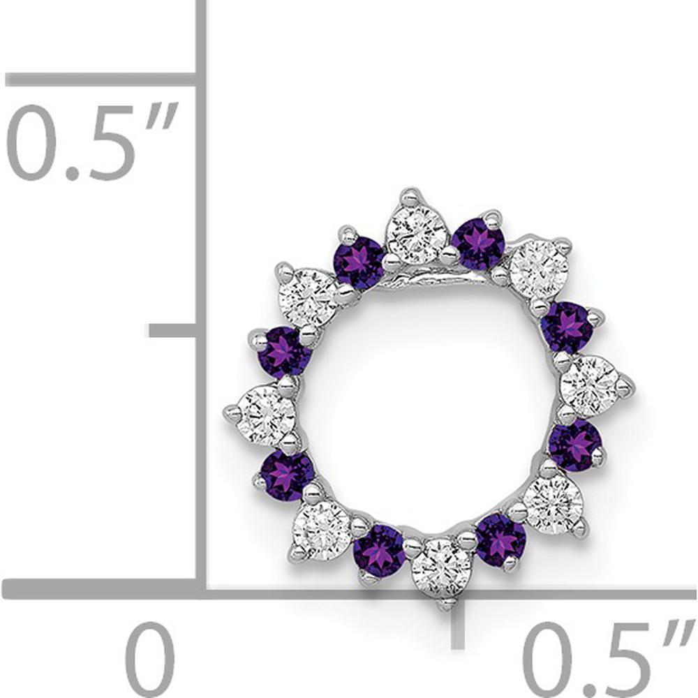 14K White Gold Amethyst and Diamond Circle Slide Pendant - 0.12 Carat Total Diamond and 0.08 Carat Total Amethyst Weight by Monteluci Fine Jewelry