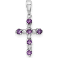 14K White Gold Amethyst and Diamond Cross Pendant - 0.20 Carat Total Amethyst Weight by Oro Pregiato