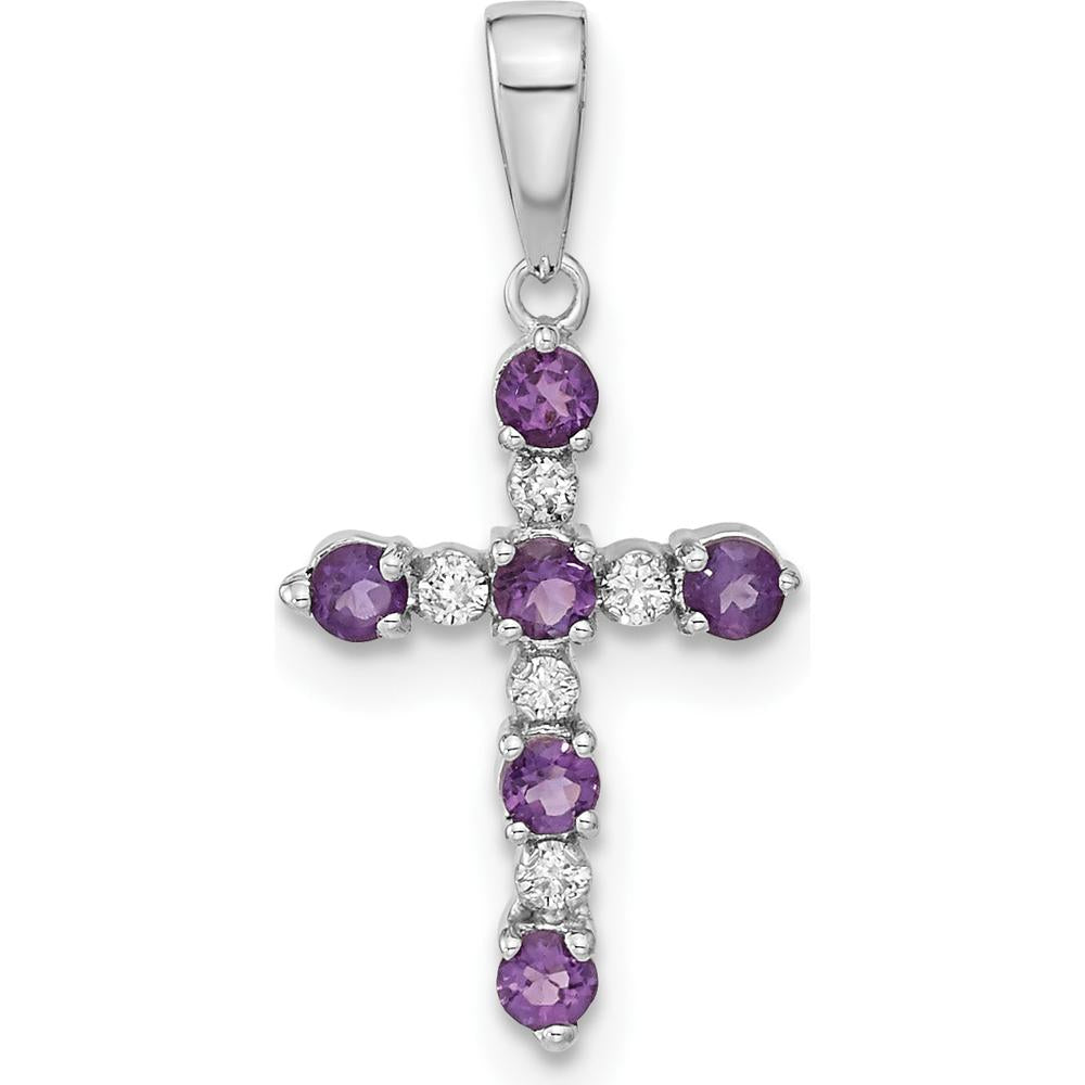 14K White Gold Amethyst and Diamond Cross Pendant - 0.20 Carat Total Amethyst Weight by Oro Pregiato