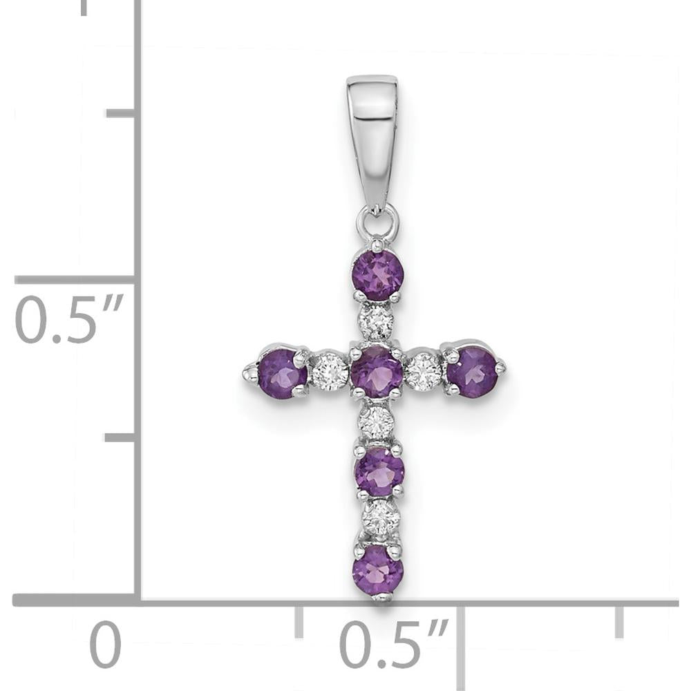 14K White Gold Amethyst and Diamond Cross Pendant - 0.20 Carat Total Amethyst Weight by Oro Pregiato