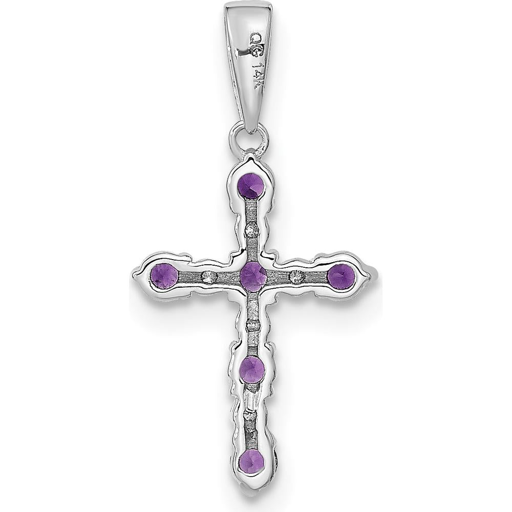 14K White Gold Amethyst and Diamond Cross Pendant - 0.20 Carat Total Amethyst Weight by Oro Pregiato