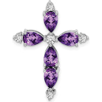 14K White Gold Amethyst and Diamond Cross Slide Pendant with Pear-Shaped Amethyst and Round Diamonds - 0.689 Carat Amethyst, 0.1 Carat Diamond Total Weight by Lumare Gioia