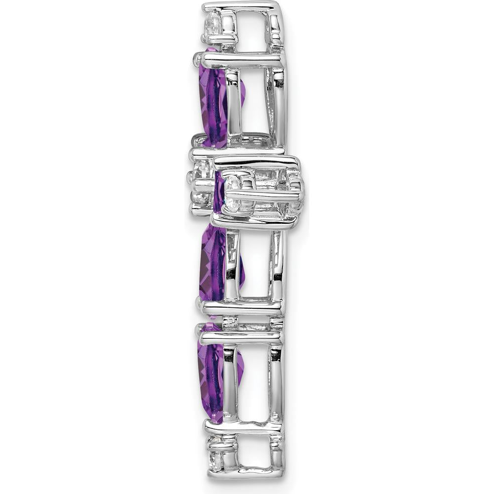 14K White Gold Amethyst and Diamond Cross Slide Pendant with Pear-Shaped Amethyst and Round Diamonds - 0.689 Carat Amethyst, 0.1 Carat Diamond Total Weight by Lumare Gioia