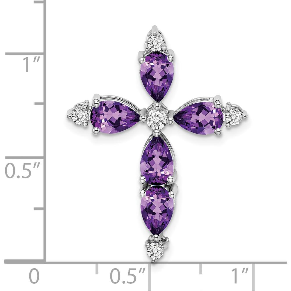 14K White Gold Amethyst and Diamond Cross Slide Pendant with Pear-Shaped Amethyst and Round Diamonds - 0.689 Carat Amethyst, 0.1 Carat Diamond Total Weight by Lumare Gioia
