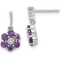 14K White Gold Amethyst and Diamond Drop Earrings - 0.09 Carat Amethyst, 0.003 Carat Diamond by Monteluci Fine Jewelry