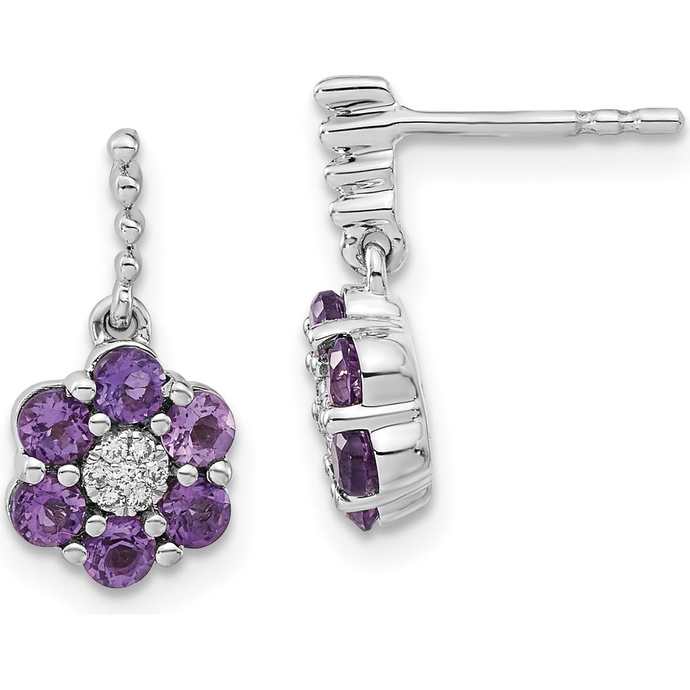 14K White Gold Amethyst and Diamond Drop Earrings - 0.09 Carat Amethyst, 0.003 Carat Diamond by Monteluci Fine Jewelry
